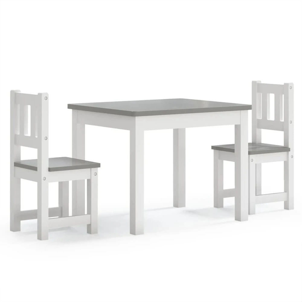 VIDAXL Ensemble De Table Et Chaises Enfants 3 Pcs Blanc Et Gris Mdf 4 VIDAXL Ensemble De Table Et Chaises Enfants 3 Pcs Blanc Et Gris Mdf – Image 2