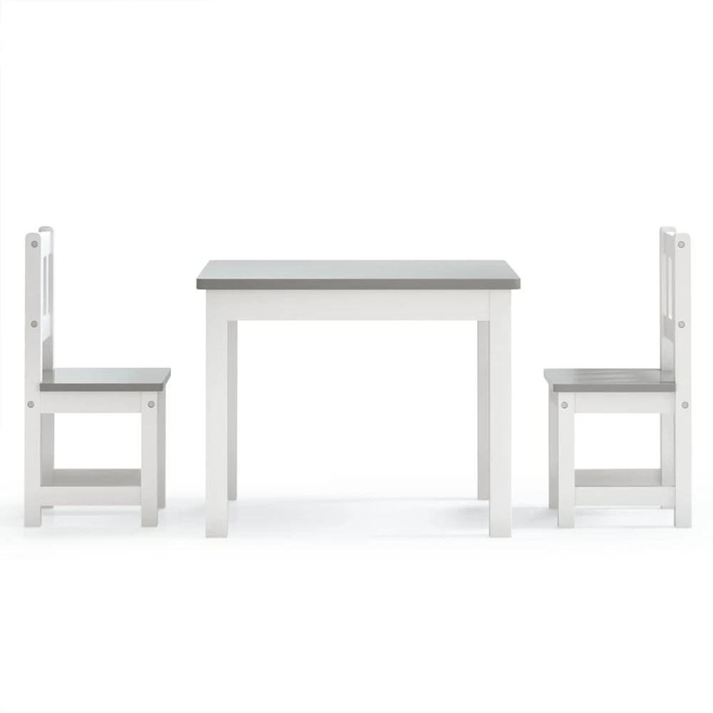 VIDAXL Ensemble De Table Et Chaises Enfants 3 Pcs Blanc Et Gris Mdf 5 VIDAXL Ensemble De Table Et Chaises Enfants 3 Pcs Blanc Et Gris Mdf – Image 3