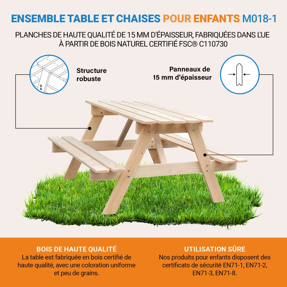 Table Enfant En Bois – Table Et Chaise Enfant - 90x90xh50 Cm - M018-1 8 Table Enfant En Bois – Table Et Chaise Enfant - 90x90xh50 Cm - M018-1 – Image 6