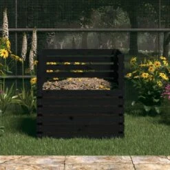 VIDAXL Composteur Noir 80x80x78 Cm Bois Massif De Pin -Jardinage Fournitures Soldes 6422e3c3dd55a3.25179913
