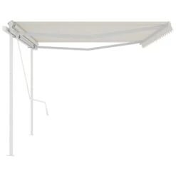 VIDAXL Auvent Automatique Rétractable Poteaux 5x3,5 M Crème -Jardinage Fournitures Soldes 6426dde4cf26f5.73375194