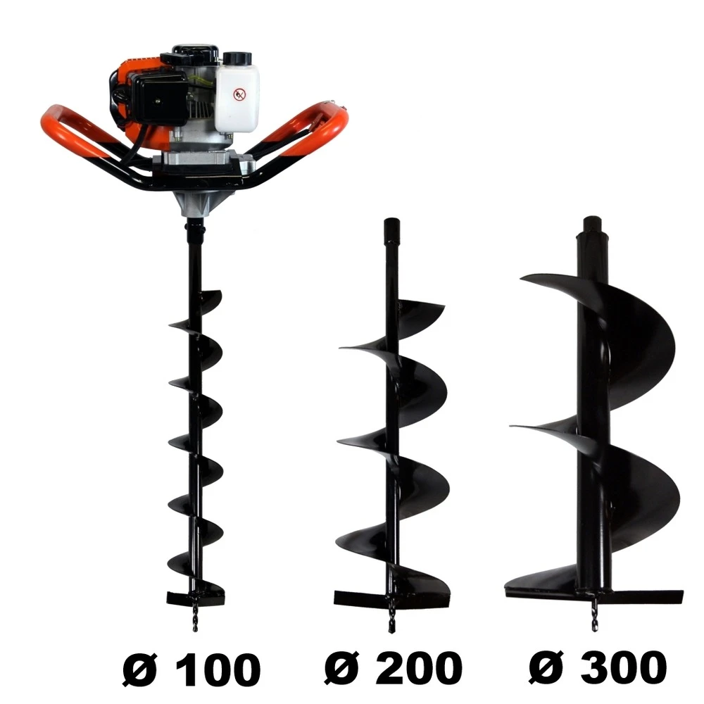 Tarière Thermique 52 Cm3, 3 Cv + Lot De 3 Mèches (100, 200 Et 300 Mm) 3 Tarière Thermique 52 Cm3, 3 Cv + Lot De 3 Mèches (100, 200 Et 300 Mm)