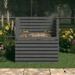 VIDAXL Composteur Gris 100x100x102 Cm Bois Massif De Pin -Jardinage Fournitures Soldes 643028fe0ff226.11512755