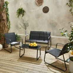 Salon De Jardin En Métal Et Textilène Pour 4 Personnes. Gris Foncé Et Noir. Design 11 Salon De Jardin En Métal Et Textilène Pour 4 Personnes. Gris Foncé Et Noir. Design -Jardinage Fournitures Soldes 644675be8e3e59.89202633