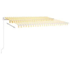 VIDAXL Auvent Rétractable Automatique Et Poteaux 4,5x3m Jaune Et Blanc -Jardinage Fournitures Soldes 645657dcb13712.02894024