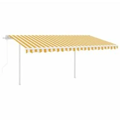 VIDAXL Auvent Rétractable Automatique Et Poteaux 4,5x3m Jaune Et Blanc -Jardinage Fournitures Soldes 645657dcb46c23.17914507