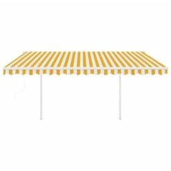 VIDAXL Auvent Rétractable Automatique Et Poteaux 4,5x3m Jaune Et Blanc -Jardinage Fournitures Soldes 645657dcb75b98.61639470
