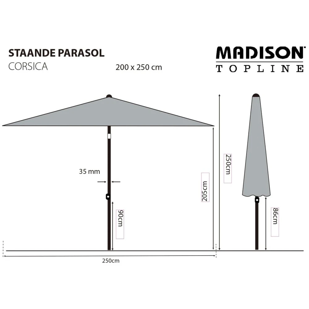Madison Parasol Corsica 200x250 Cm Vert 8 Madison Parasol Corsica 200x250 Cm Vert – Image 6