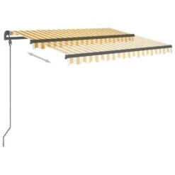 VIDAXL Auvent Rétractable Manuel Et Poteaux 3,5x2,5 M Jaune Et Blanc -Jardinage Fournitures Soldes 645a95aba0a797.28934313