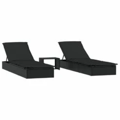 VIDAXL Transats 2 Pcs Avec Table Noir Résine Tressée -Jardinage Fournitures Soldes 645ecf0251fb27.20693566