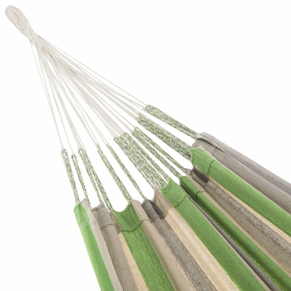 Toile De Hamac Rayée - Citron Vert / Gris Clair / écru. 1 Personne. 100% Polycoton. 220x140cm 5 Toile De Hamac Rayée - Citron Vert / Gris Clair / écru. 1 Personne. 100% Polycoton. 220x140cm – Image 3
