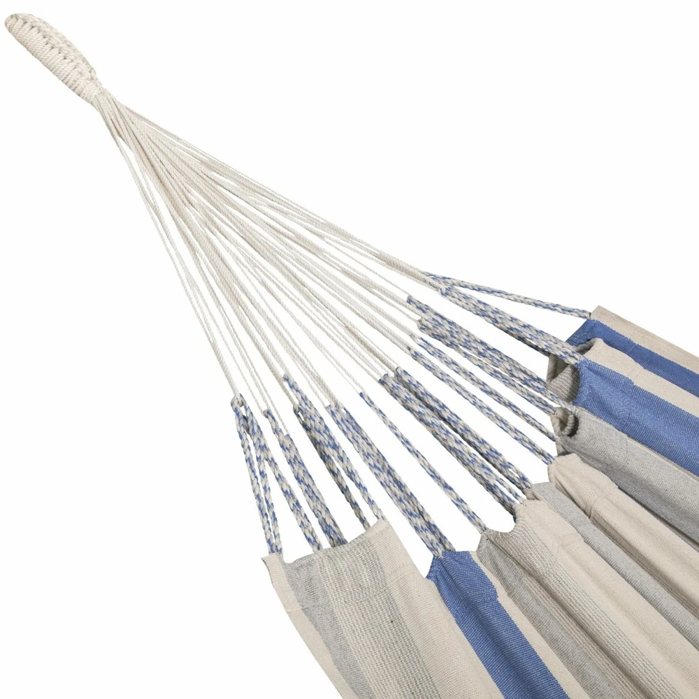 Toile De Hamac Rayée - Bleu Turquoise / Gris Clair / écru. 1 Personne. 100% Polycoton. 240x160cm 5 Toile De Hamac Rayée - Bleu Turquoise / Gris Clair / écru. 1 Personne. 100% Polycoton. 240x160cm – Image 3