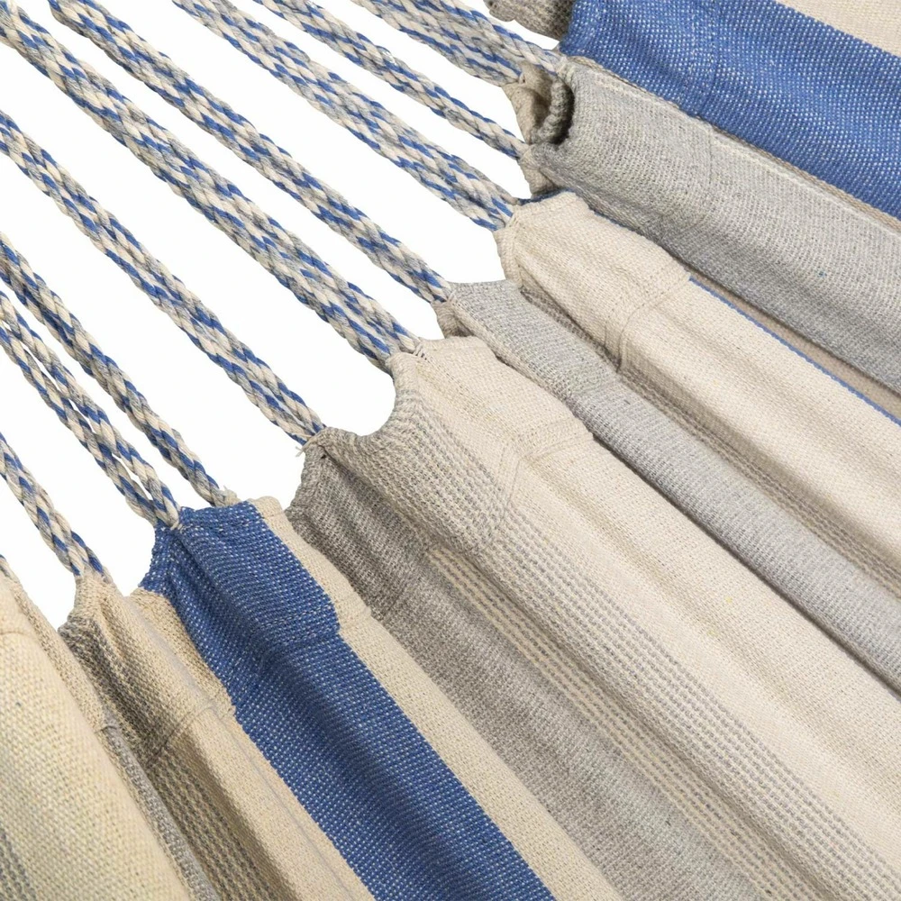 Toile De Hamac Rayée - Bleu Turquoise / Gris Clair / écru. 1 Personne. 100% Polycoton. 240x160cm 6 Toile De Hamac Rayée - Bleu Turquoise / Gris Clair / écru. 1 Personne. 100% Polycoton. 240x160cm – Image 4
