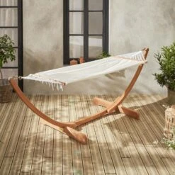 Hamac En Bois - Hamaca - Hamac 317x100cm Avec Toile En Coton -Jardinage Fournitures Soldes 6464c9f7dc5ee8.80148151