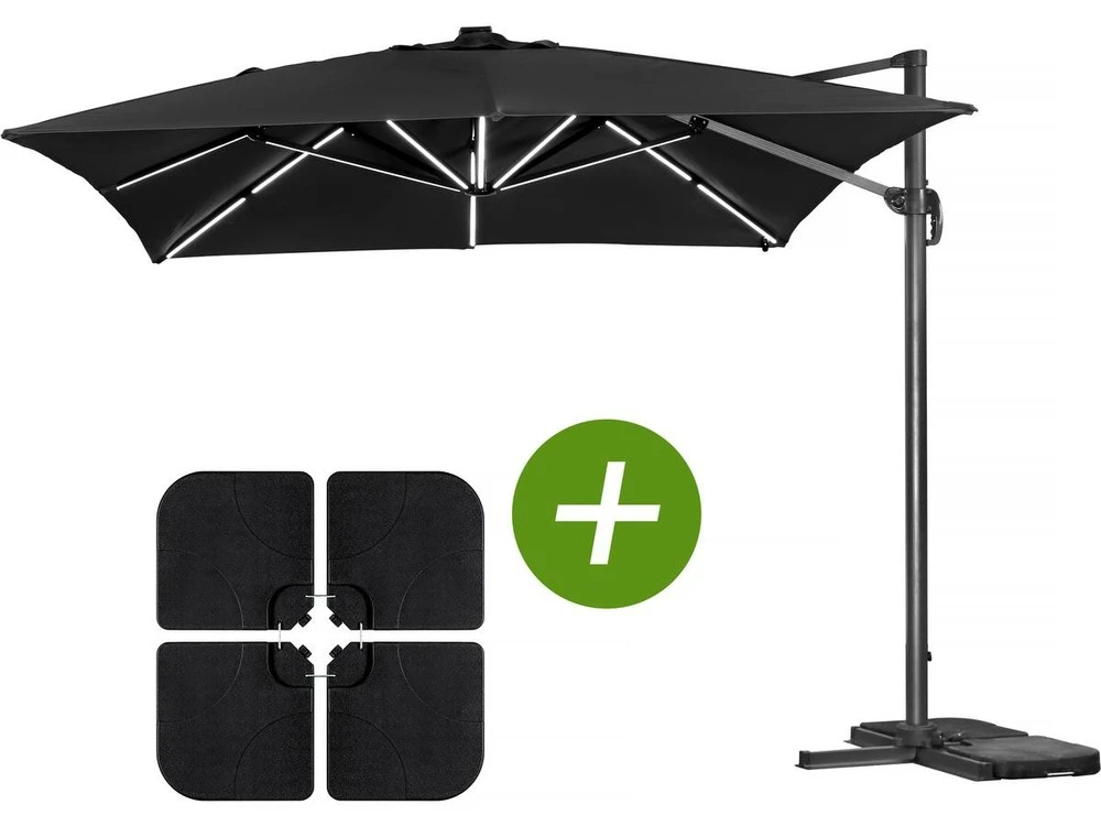 Parasol Jardin Déporté Led Alu "sun 3 Luxe" - Carré - 3 X 3 M - Coloris Noir - Dalles Lestées Incluses 3 Parasol Jardin Déporté Led Alu "sun 3 Luxe" - Carré - 3 X 3 M - Coloris Noir - Dalles Lestées Incluses