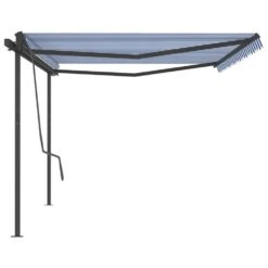 VIDAXL Auvent Manuel Rétractable Avec Poteaux 5x3 M Bleu Et Blanc -Jardinage Fournitures Soldes 6467161cc28ab7.68492915