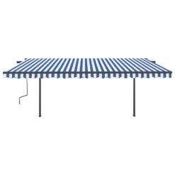VIDAXL Auvent Manuel Rétractable Avec Poteaux 5x3 M Bleu Et Blanc -Jardinage Fournitures Soldes 6467161cc5c3e1.50184746