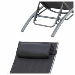 Baisao - Bain De Soleil Courbé Textilène Aluminium - Inclinable - Coussin De Tête - Léger Et Confortable - Gris/gris - X2 -Jardinage Fournitures Soldes 646d14a13956a6.43679095