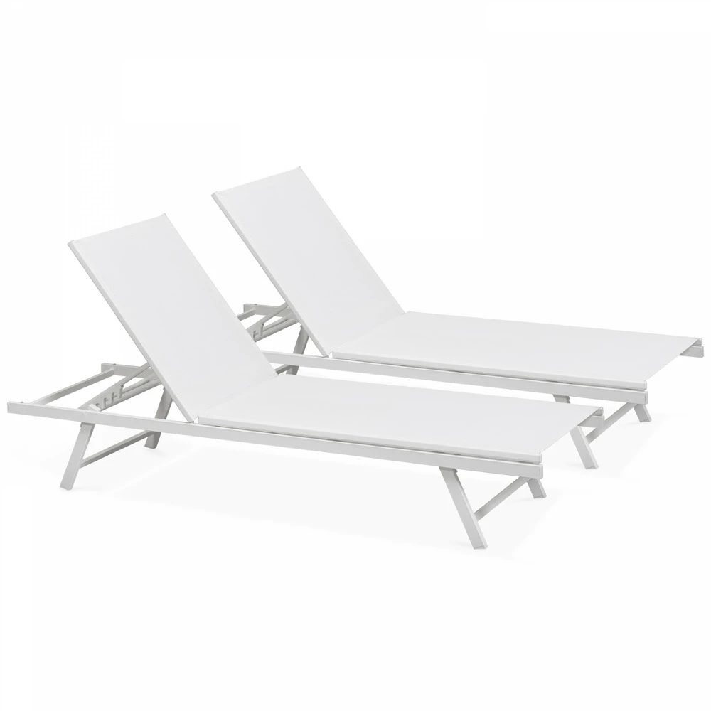 Lot De 2 Bains De Soleil En Acier Blanc