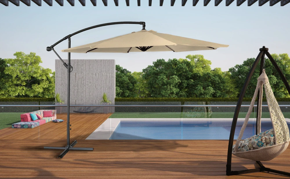 Oahu - Parasol Déporté Rond Diamètre 3 Mètres - Acier - Housse De Rangement - Protection Uv - Ouverture Facile 7 Oahu - Parasol Déporté Rond Diamètre 3 Mètres - Acier - Housse De Rangement - Protection Uv - Ouverture Facile – Image 5