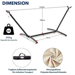 Mercury Hamac En Coton Avec Support En Acier De Dimensions 270x120x80cm, Capacité Maximale En 110kg -Jardinage Fournitures Soldes 64763e2b47ae07.49349174