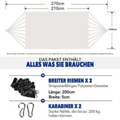 Mercury Hamac En Coton Avec Support En Acier De Dimensions 270x120x80cm, Capacité Maximale En 110kg -Jardinage Fournitures Soldes 64763e2b4fcc74.26386206