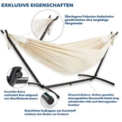 Mercury Hamac En Coton Avec Support En Acier De Dimensions 270x120x80cm, Capacité Maximale En 110kg -Jardinage Fournitures Soldes 64763e2b678900.71232160