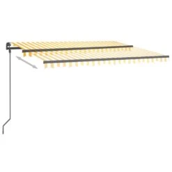 VIDAXL Auvent Automatique Capteur De Vent Et Led 4,5x3m Jaune Et Blanc -Jardinage Fournitures Soldes 6480d1d2d31334.06239612