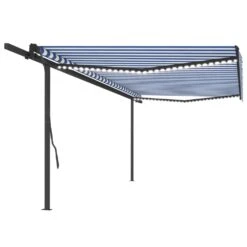 VIDAXL Auvent Automatique Capteur De Vent Et Led 5x3,5 M Bleu Et Blanc