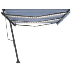 VIDAXL Auvent Automatique Capteur De Vent/led 600x300 Cm Bleu Et Blanc -Jardinage Fournitures Soldes 6480d1e873b8f4.74854602