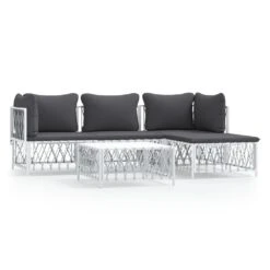 VIDAXL Salon De Jardin Avec Coussins 5 Pcs Blanc Acier -Jardinage Fournitures Soldes 6482c454d33253.30657590