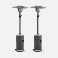 Lot De 2 Chauffages Extérieur à Gaz Gris. Parasols Chauffants De Terrasse Finland 12.5kw Avec Roulettes