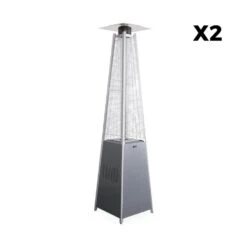 Lot De 2 Parasols Chauffants Gaz Pyramide. Gris Clair. Véritable Flamme. Roulettes Incluses -Jardinage Fournitures Soldes 648318a68d2ca4.38313036