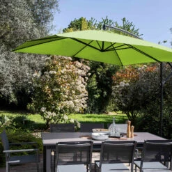 Parasol Déporté 3x3m Et 4 Dalles à Remplir Aluminium Vert -Jardinage Fournitures Soldes 64912b6ee67ca0.98504188