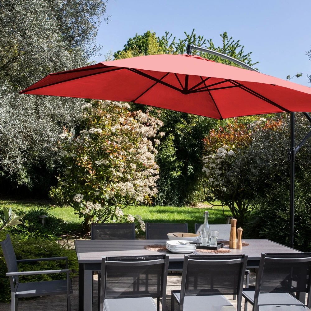Parasol Déporté 3x3m Et 4 Dalles à Remplir Aluminium Rouge 4 Parasol Déporté 3x3m Et 4 Dalles à Remplir Aluminium Rouge – Image 2