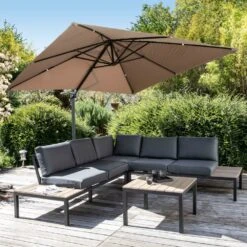 Parasol Déporté 3x3m Et 4 Dalles Lestées Aluminium Taupe -Jardinage Fournitures Soldes 6496c9784c3906.09819824