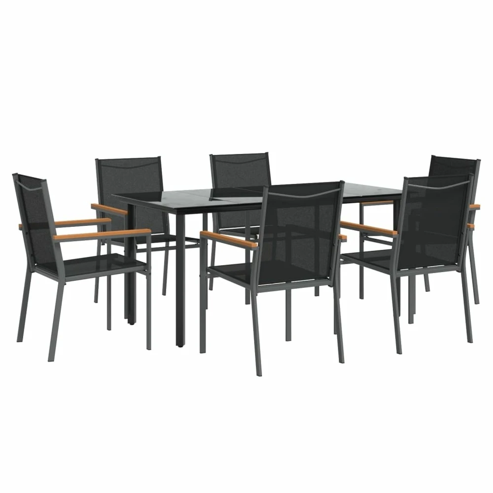 VIDAXL Ensemble à Manger De Jardin 7 Pcs Noir Textilène Et Acier 5 VIDAXL Ensemble à Manger De Jardin 7 Pcs Noir Textilène Et Acier – Image 3