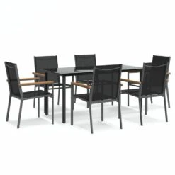 VIDAXL Ensemble à Manger De Jardin 7 Pcs Noir Textilène Et Acier
