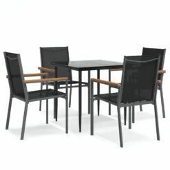 VIDAXL Ensemble à Manger De Jardin 5 Pcs Noir Textilène Et Acier