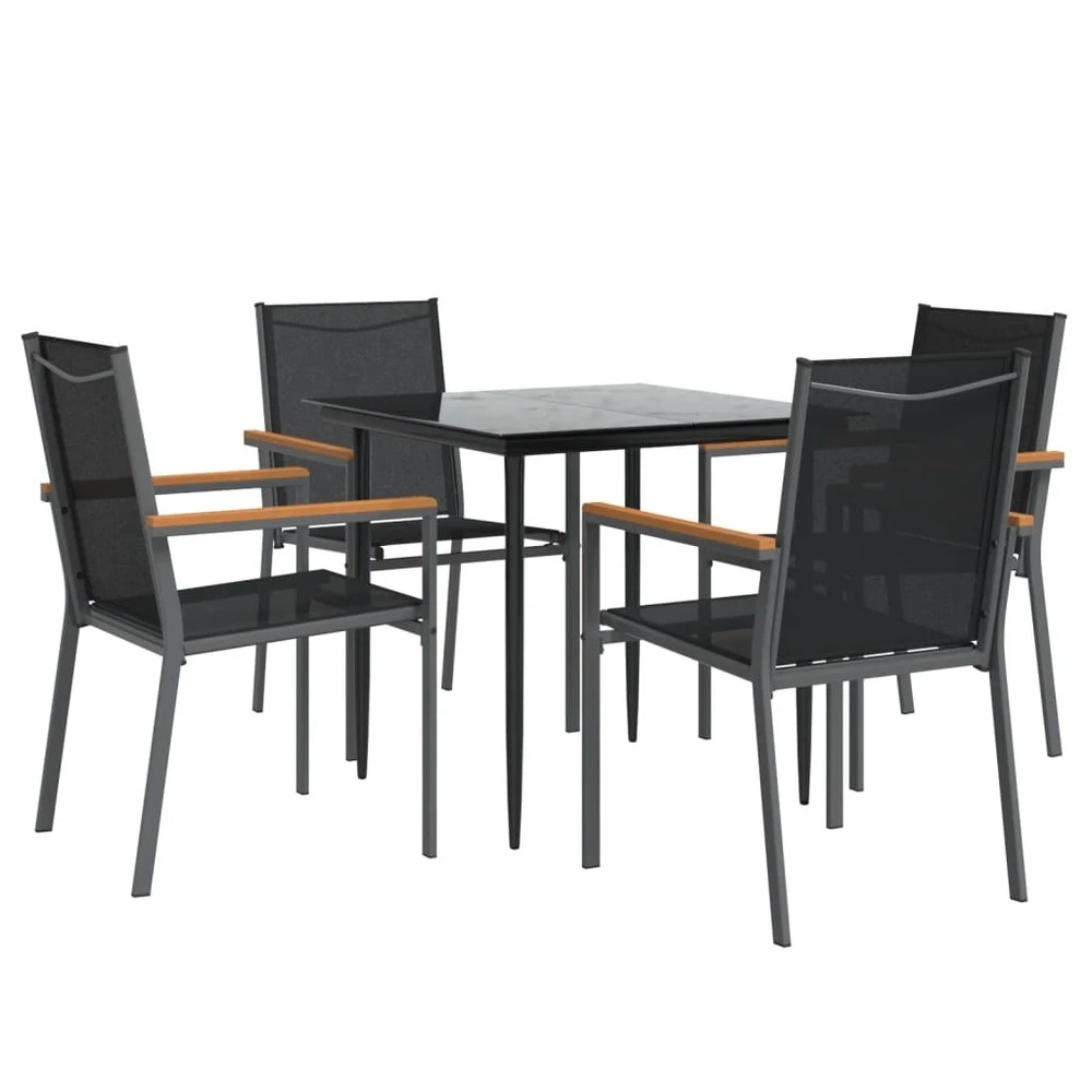 VIDAXL Ensemble à Manger De Jardin 5 Pcs Noir Textilène Et Acier 5 VIDAXL Ensemble à Manger De Jardin 5 Pcs Noir Textilène Et Acier – Image 3