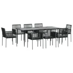 VIDAXL Ensemble à Dîner De Jardin 9 Pcs Coussins Noir Rotin Et Acier 11 VIDAXL Ensemble à Dîner De Jardin 9 Pcs Coussins Noir Rotin Et Acier -Jardinage Fournitures Soldes 64999d9c98e699.98474594