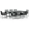 VIDAXL Ensemble à Dîner De Jardin 9 Pcs Coussins Noir Rotin Et Acier -Jardinage Fournitures Soldes 64999d9ca30b58.17477009