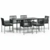 VIDAXL Ensemble à Dîner De Jardin Coussins 7 Pcs Noir Rotin Et Acier -Jardinage Fournitures Soldes 6499a0f7a37393.98720770