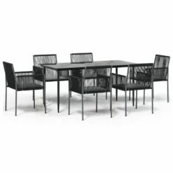 VIDAXL Ensemble à Dîner De Jardin Coussins 7 Pcs Noir Rotin Et Acier