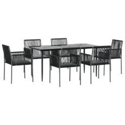 VIDAXL Ensemble à Dîner De Jardin Coussins 7 Pcs Noir Rotin Et Acier 11 VIDAXL Ensemble à Dîner De Jardin Coussins 7 Pcs Noir Rotin Et Acier -Jardinage Fournitures Soldes 6499a0f7aa6e34.41841521