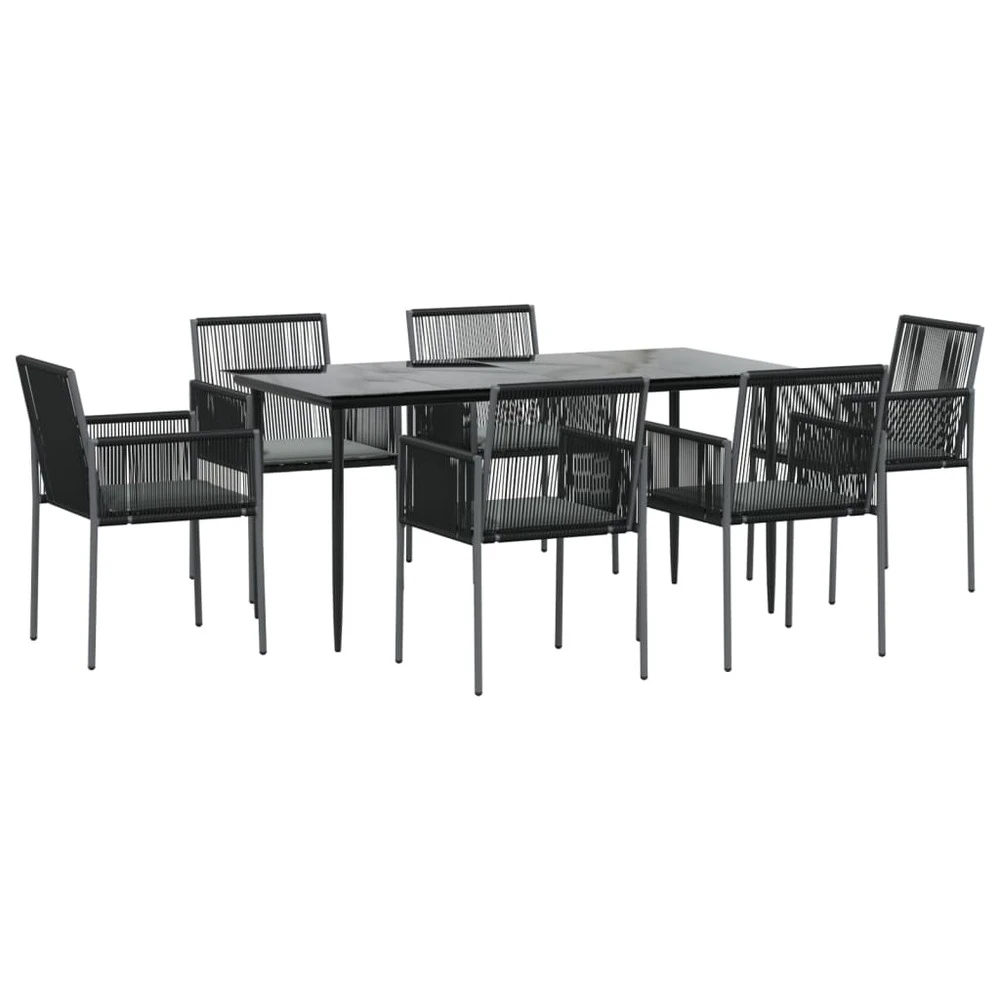 VIDAXL Ensemble à Dîner De Jardin Coussins 7 Pcs Noir Rotin Et Acier 5 VIDAXL Ensemble à Dîner De Jardin Coussins 7 Pcs Noir Rotin Et Acier – Image 3