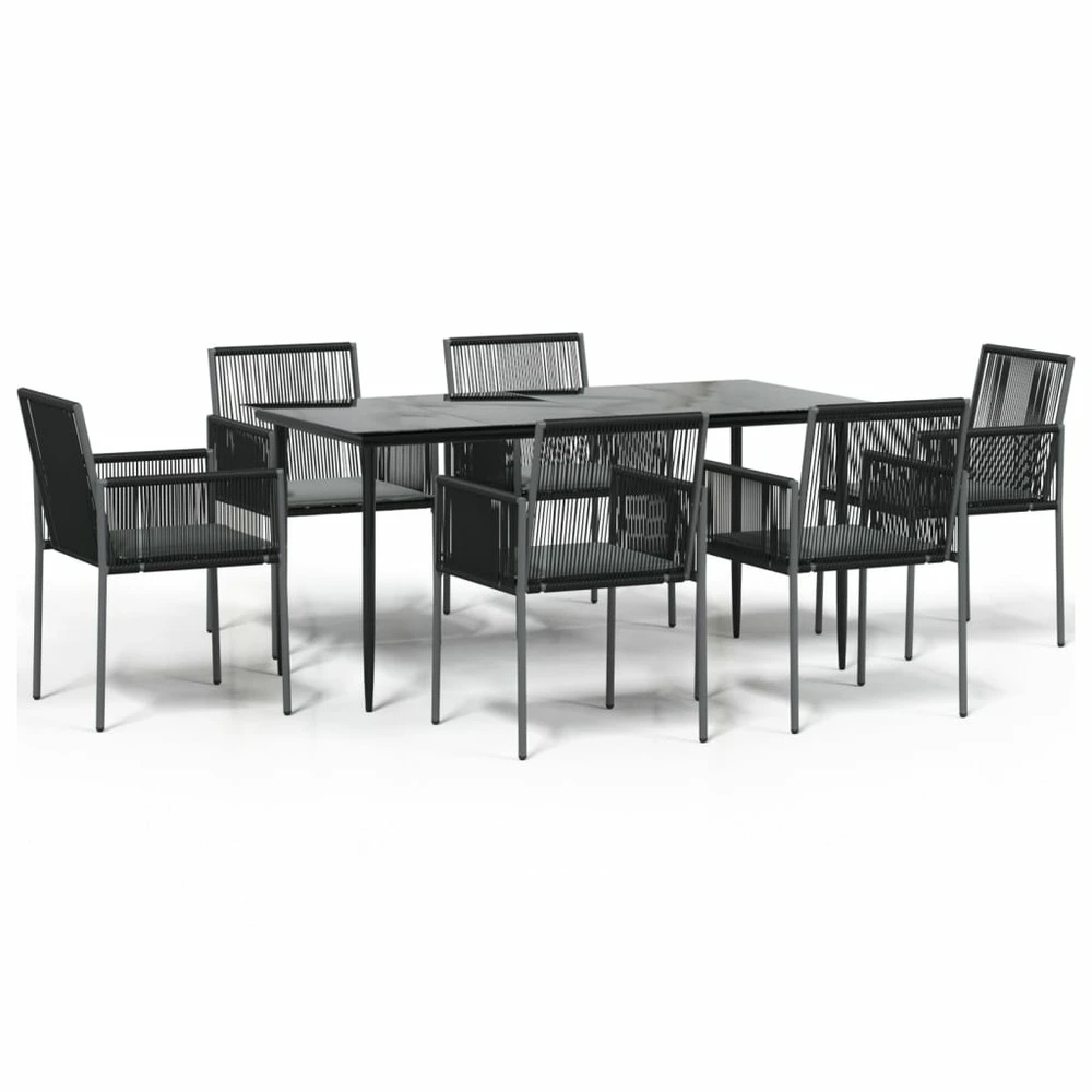 VIDAXL Ensemble à Dîner De Jardin Coussins 7 Pcs Noir Rotin Et Acier 4 VIDAXL Ensemble à Dîner De Jardin Coussins 7 Pcs Noir Rotin Et Acier – Image 2