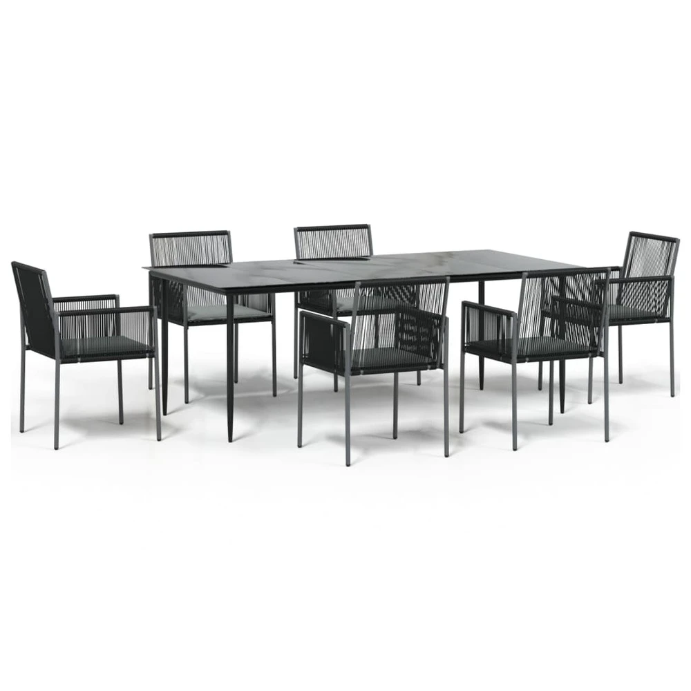 VIDAXL Ensemble à Dîner De Jardin Coussins 7 Pcs Noir Rotin Et Acier 4 VIDAXL Ensemble à Dîner De Jardin Coussins 7 Pcs Noir Rotin Et Acier – Image 2