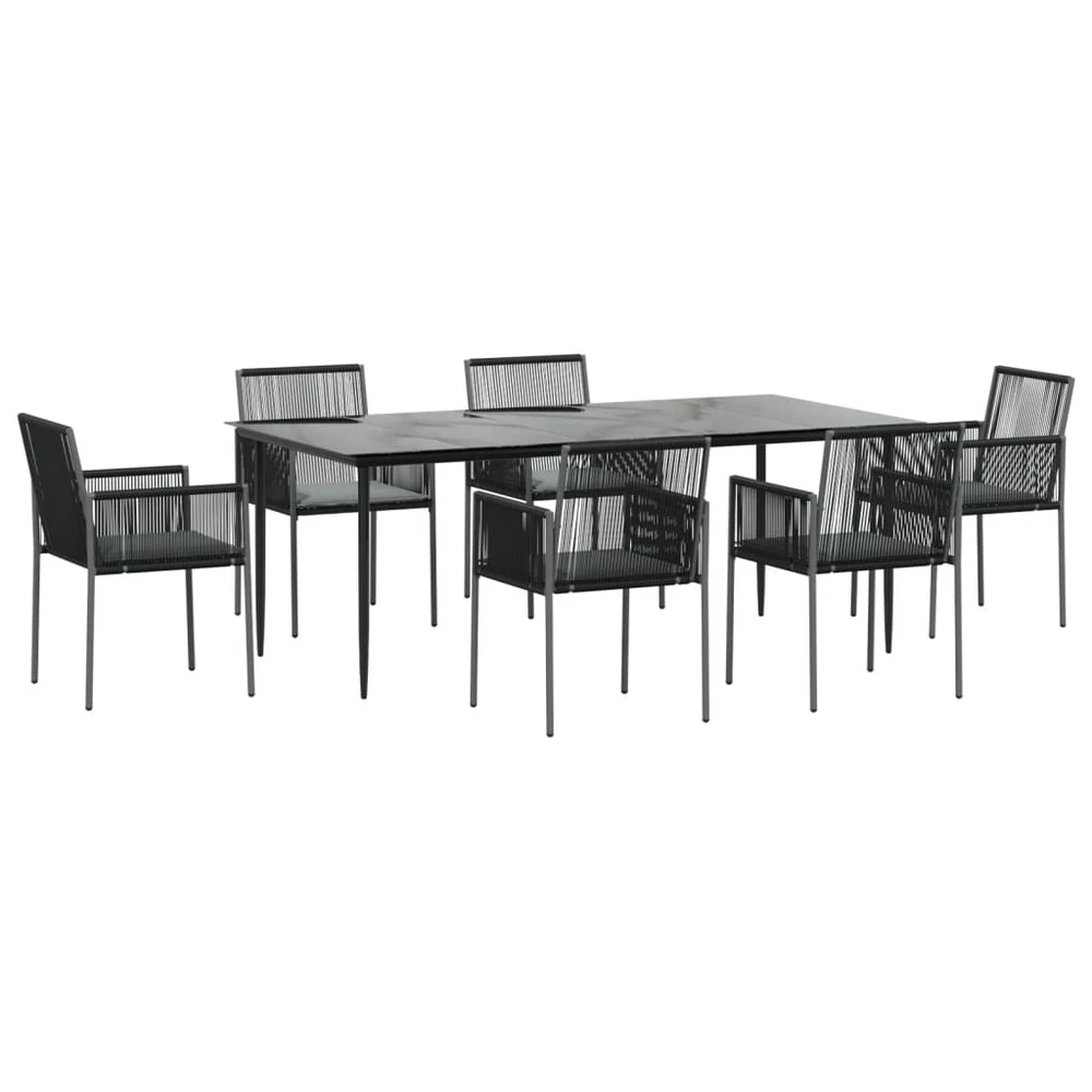 VIDAXL Ensemble à Dîner De Jardin Coussins 7 Pcs Noir Rotin Et Acier 5 VIDAXL Ensemble à Dîner De Jardin Coussins 7 Pcs Noir Rotin Et Acier – Image 3