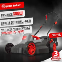 Tondeuse à Gazon électrique 1800w - Largeur De Coupe 40cm - Elem Garden -Jardinage Fournitures Soldes 7eb765bc5e11d0db